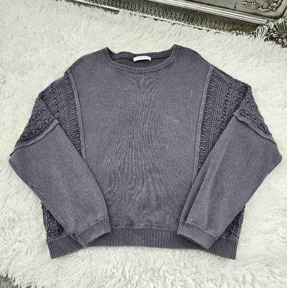Pure Jill Elements Bohemian Stonewashed Textured Sweater. light grey smoke. Size - Picture 3 of 9